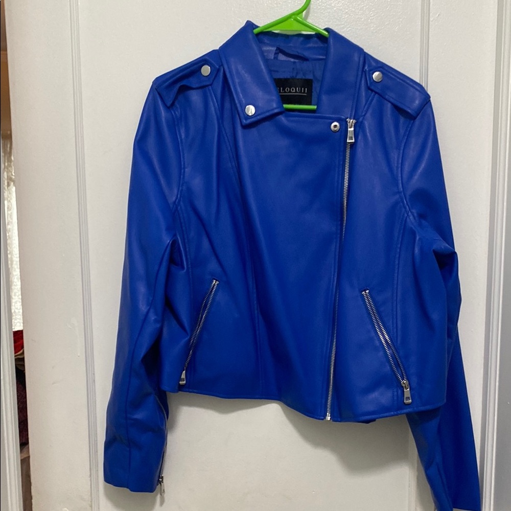 Eloquii Vibrant Blue Leather Jacket